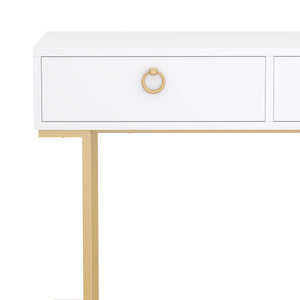 Schreibtisch Konsolentisch mit 2 Schubladen TESSY weiss/gold