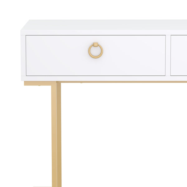 Schreibtisch Konsolentisch mit 2 Schubladen TESSY weiss/gold