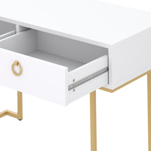 Schreibtisch Konsolentisch mit 2 Schubladen TESSY weiss/gold