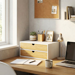 Schreibtisch Organizer Bambus ALVORA 2 Schubladen weiss/natur