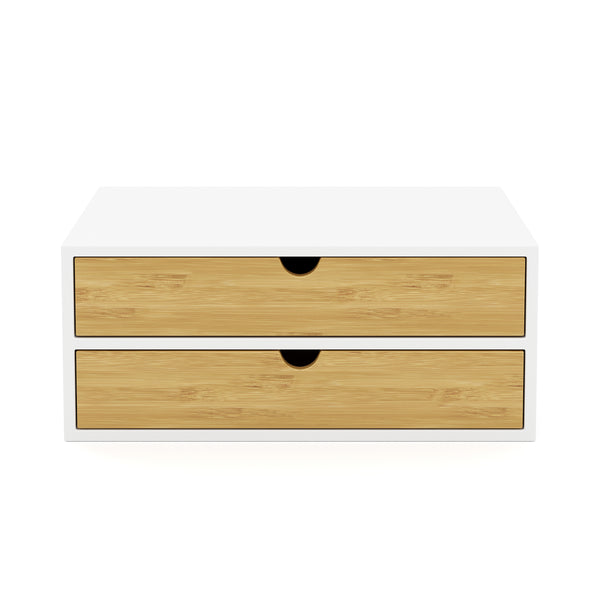 Schreibtisch Organizer Bambus ALVORA 2 Schubladen weiss/natur