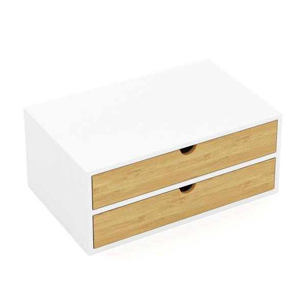 Schreibtisch Organizer Bambus ALVORA 2 Schubladen weiss/natur