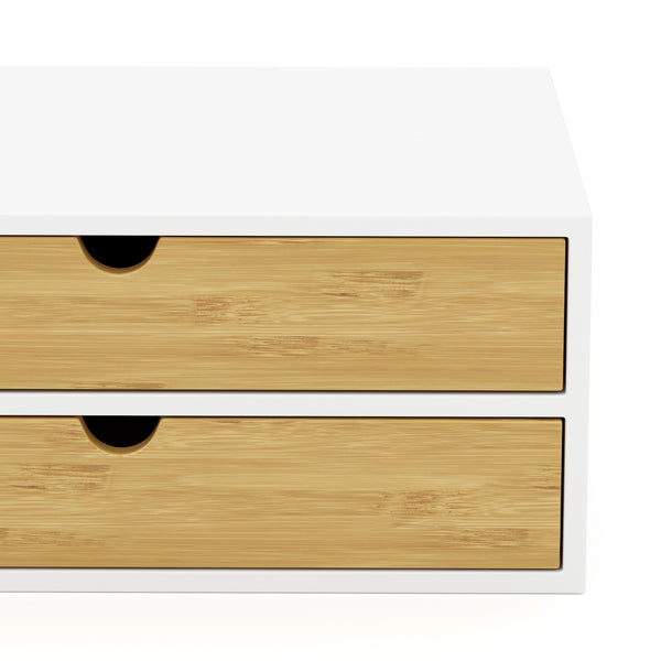Schreibtisch Organizer Bambus ALVORA 2 Schubladen weiss/natur