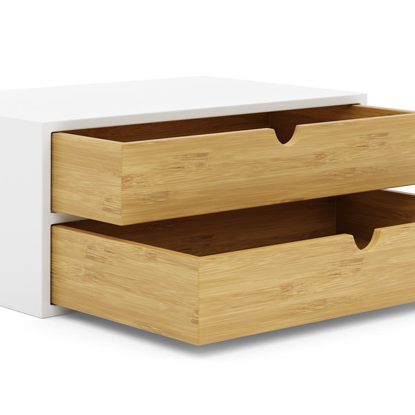 Schreibtisch Organizer Bambus ALVORA 2 Schubladen weiss/natur