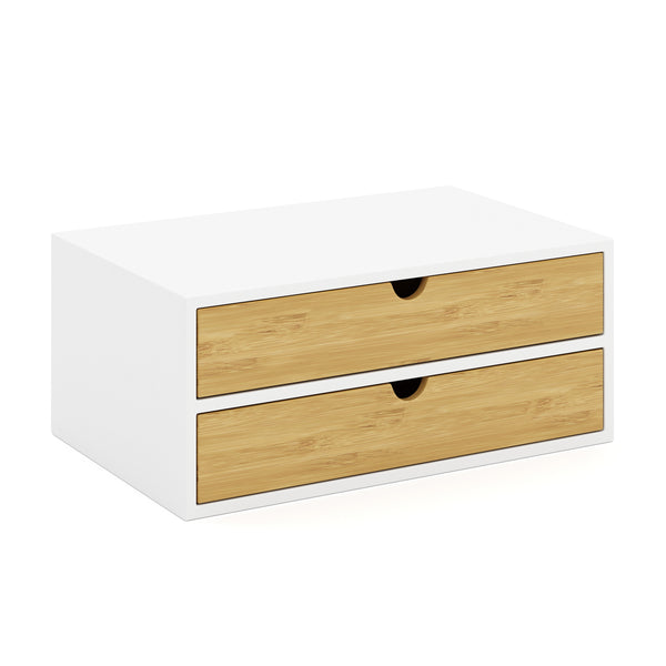 Schreibtisch Organizer Bambus ALVORA 2 Schubladen weiss/natur