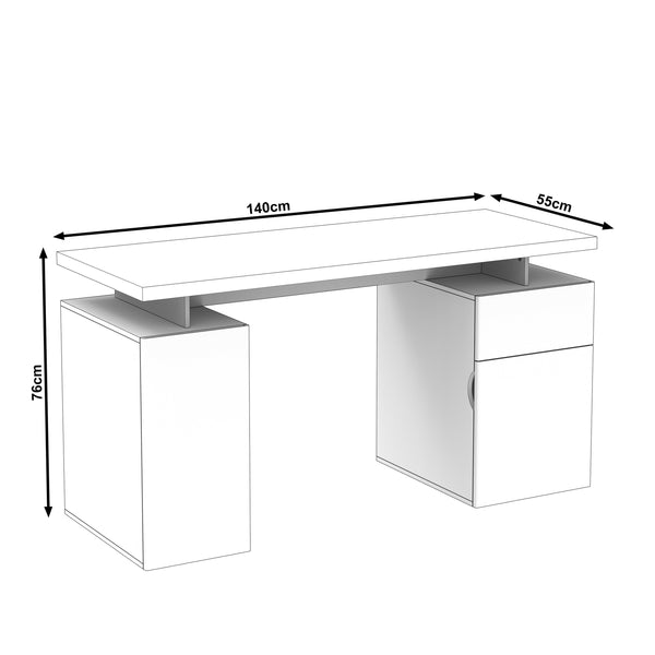 Schreibtisch RAUL mit 2 Korpussen 140 x 55 x 76 cm weiss