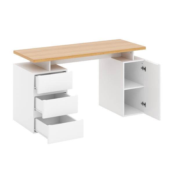 Schreibtisch RUFUS mit 2 Korpussen 140 x 55 x 76 cm weiss/natur