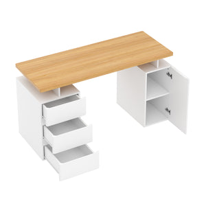 Schreibtisch RUFUS mit 2 Korpussen 140 x 55 x 76 cm weiss/natur