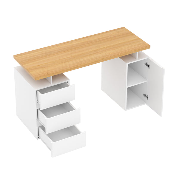 Schreibtisch RUFUS mit 2 Korpussen 140 x 55 x 76 cm weiss/natur
