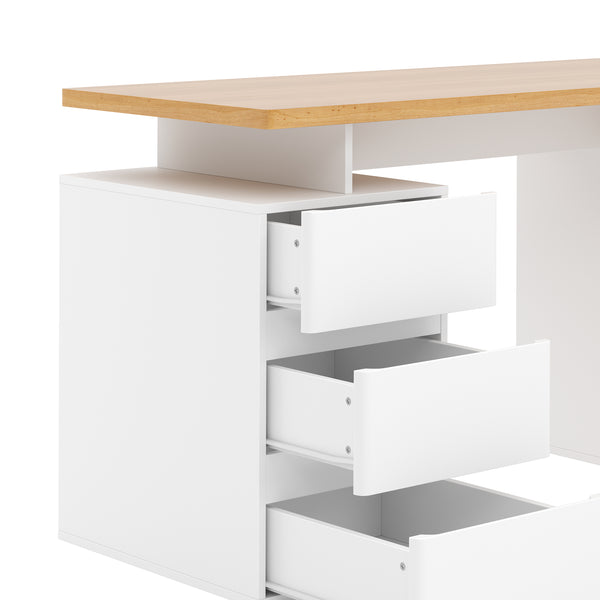 Schreibtisch RUFUS mit 2 Korpussen 140 x 55 x 76 cm weiss/natur