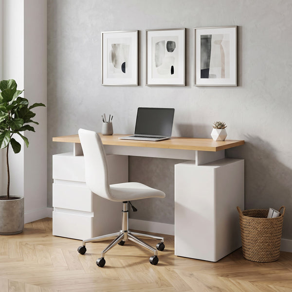 Schreibtisch RUFUS mit 2 Korpussen 140 x 55 x 76 cm weiss/natur