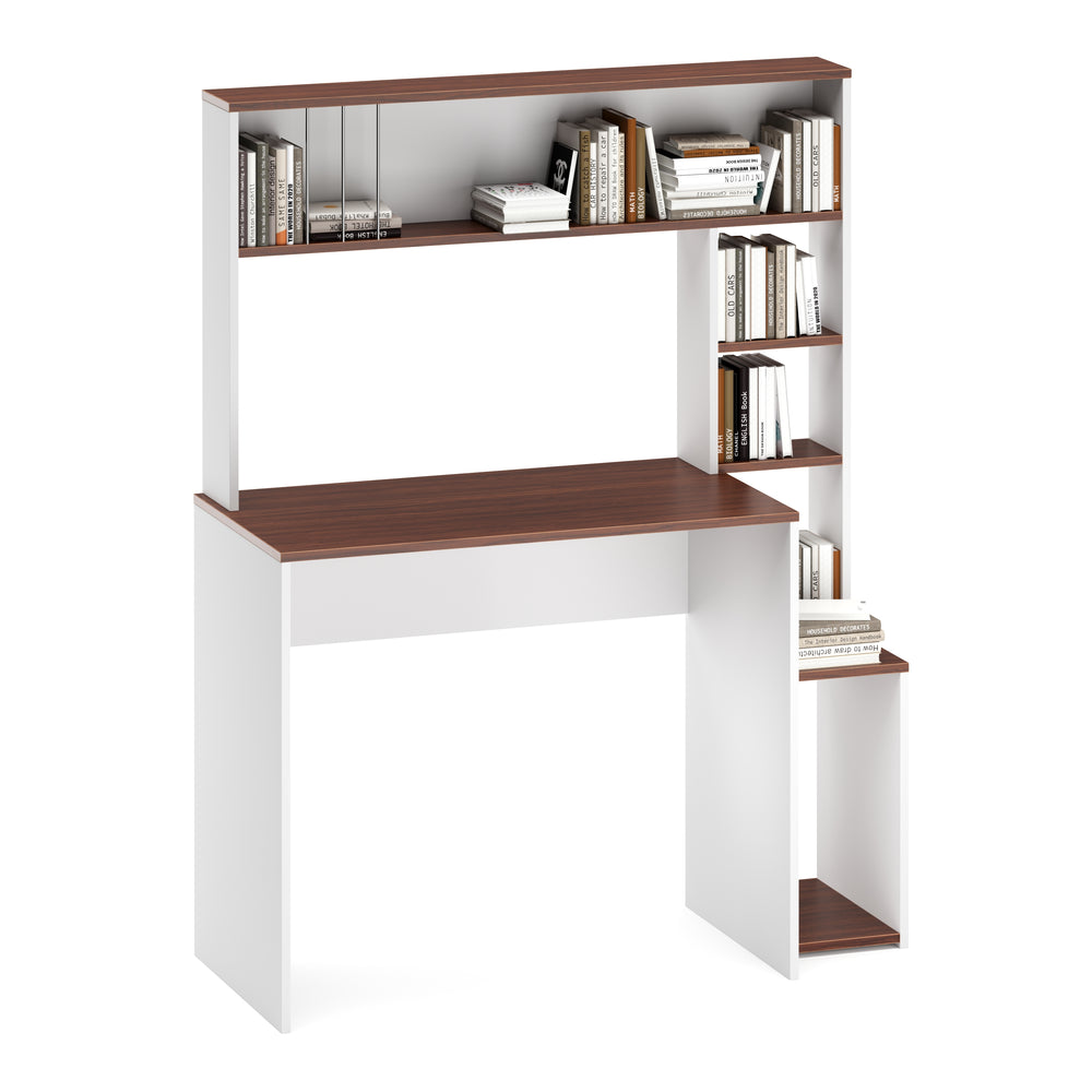 Schreibtisch TRAGAN mit Regal 110 x 45 x 139 cm weiss/braun