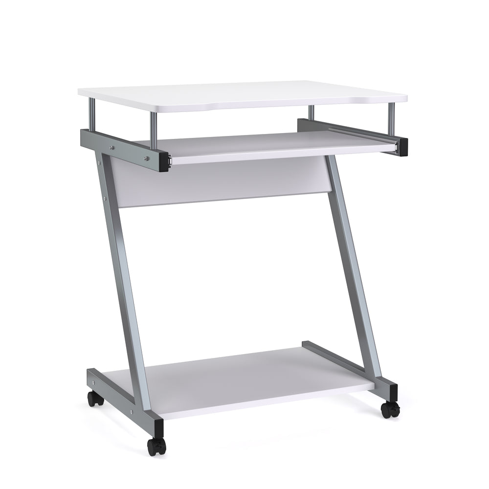 Bureau ALVARO sur roulettes avec tablette pour clavier, blanc