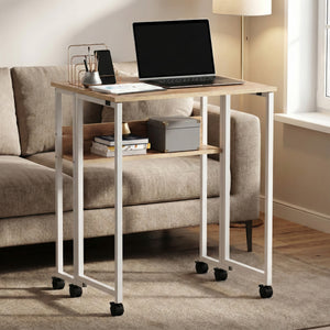 Schreibtisch klappbar auf Rollen DUNE 63 x 50 x 75 cm hellbraun/weiss