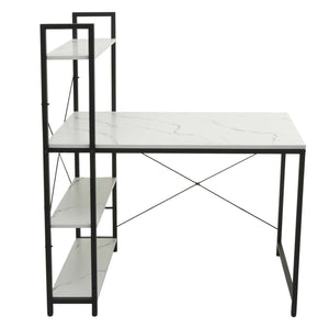 Schreibtisch mit Regal 100x60cm Metall MDF Marmor-Optik weiss