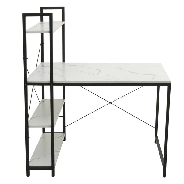 Schreibtisch mit Regal 100x60cm Metall MDF Marmor-Optik weiss