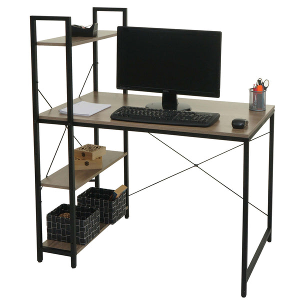 Schreibtisch mit Regal 100x60cm Metall MDF grau/braun