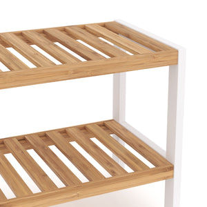 Étagère à chaussures en bambou à 2 niveaux, 70 x 24 x 33 cm, naturel/blanc