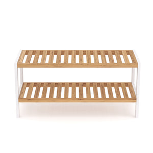 Étagère à chaussures en bambou à 2 niveaux, 70 x 24 x 33 cm, naturel/blanc