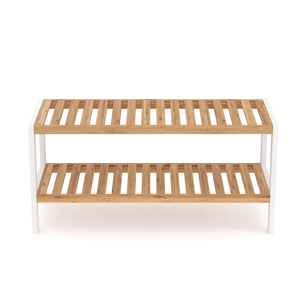 Étagère à chaussures en bambou à 2 niveaux, 70 x 24 x 33 cm, naturel/blanc