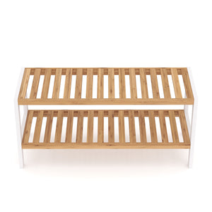 Étagère à chaussures en bambou à 2 niveaux, 70 x 24 x 33 cm, naturel/blanc