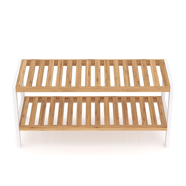 Étagère à chaussures en bambou à 2 niveaux, 70 x 24 x 33 cm, naturel/blanc