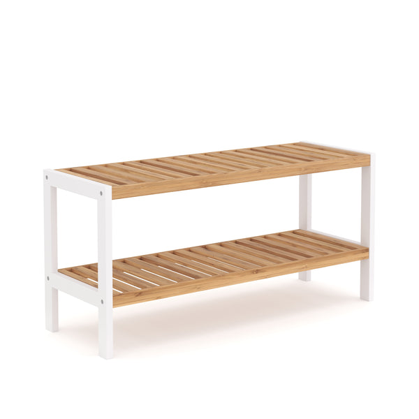 Étagère à chaussures en bambou à 2 niveaux, 70 x 24 x 33 cm, naturel/blanc