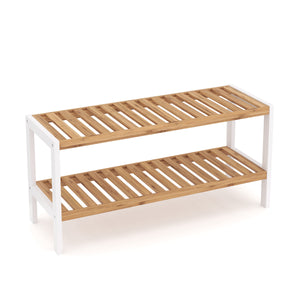 Étagère à chaussures en bambou à 2 niveaux, 70 x 24 x 33 cm, naturel/blanc