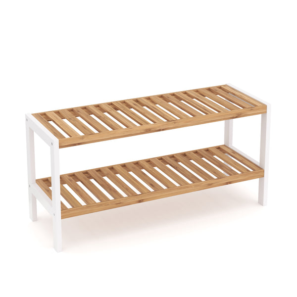 Étagère à chaussures en bambou à 2 niveaux, 70 x 24 x 33 cm, naturel/blanc