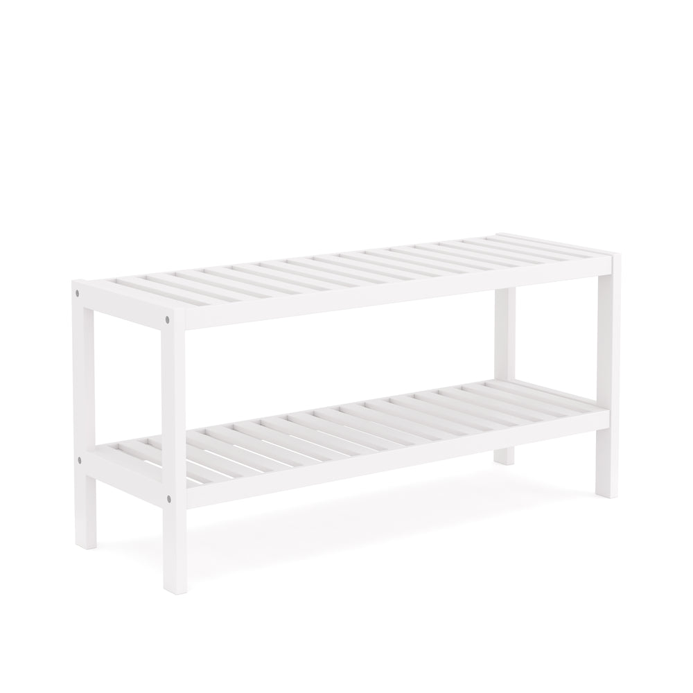 Schuhregal Bambus 2 Tablare 70 x 26 x 33 cm weiss