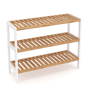 Étagère à chaussures en bambou à 3 niveaux, 70 x 24 x 54 cm, naturel/blanc