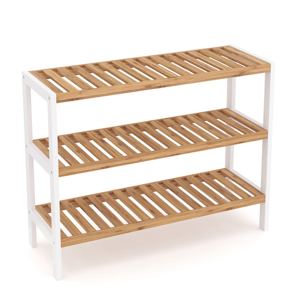 Étagère à chaussures en bambou à 3 niveaux, 70 x 24 x 54 cm, naturel/blanc