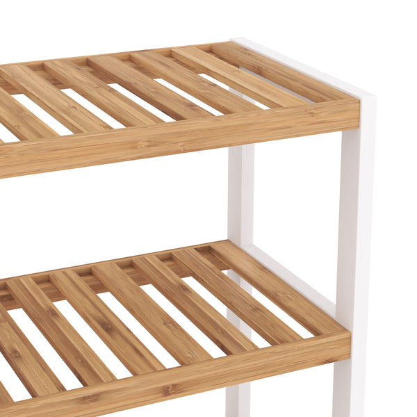 Étagère à chaussures en bambou à 3 niveaux, 70 x 24 x 54 cm, naturel/blanc