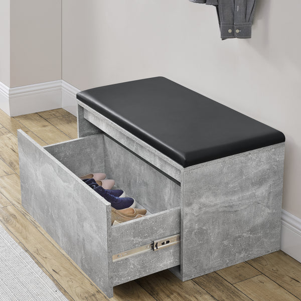 Sitzbank Degerfors 80x39x45cm mit Schublade Betonoptik und Schwarz