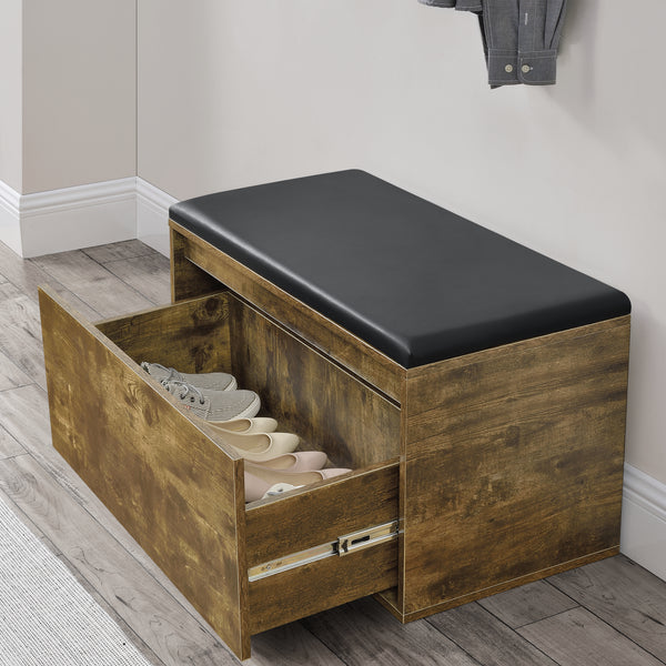 Sitzbank Degerfors 80x39x45cm mit Schublade Eiche dunkel Schwarz