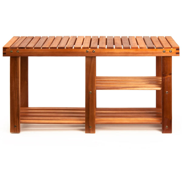 Étagère à chaussures 2 en 1 avec banc, en bois d'acacia