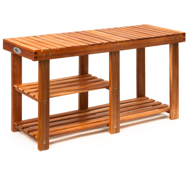 Étagère à chaussures 2 en 1 avec banc, en bois d'acacia