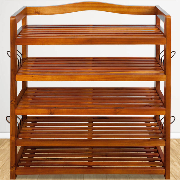 Étagère à chaussures à 5 niveaux en bois d'acacia élégant