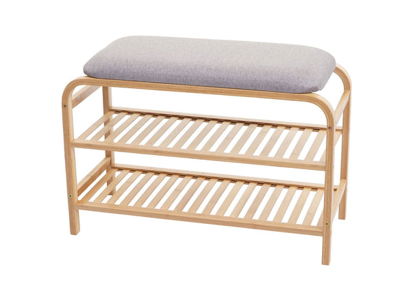 Schuhregal Peach Sitzbank Polsterbank mit Kissen Bambus 50x70x30cm