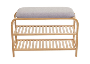 Schuhregal Peach Sitzbank Polsterbank mit Kissen Bambus 50x70x30cm