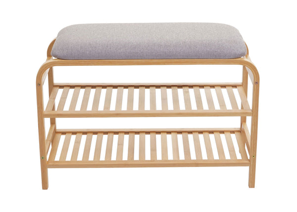 Schuhregal Peach Sitzbank Polsterbank mit Kissen Bambus 50x70x30cm