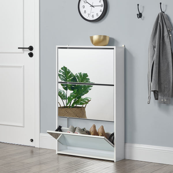 Shoe cabinet Lund 102.5x63x17cm Mirrored White