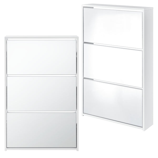 Shoe cabinet Lund 102.5x63x17cm Mirrored White