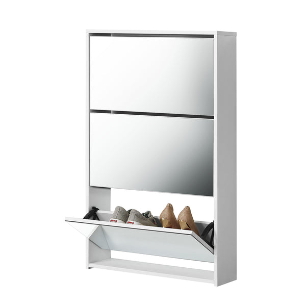 Shoe cabinet Lund 102.5x63x17cm Mirrored White