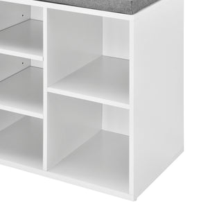 Ymir shoe rack 103x30x48 cm, 10 shelves, bench, white/grey