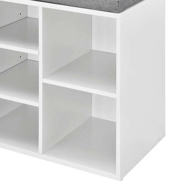 Ymir shoe rack 103x30x48 cm, 10 shelves, bench, white/grey