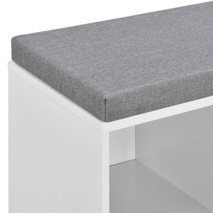 Ymir shoe rack 103x30x48 cm, 10 shelves, bench, white/grey