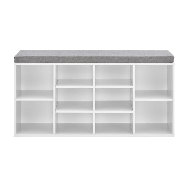 Ymir shoe rack 103x30x48 cm, 10 shelves, bench, white/grey