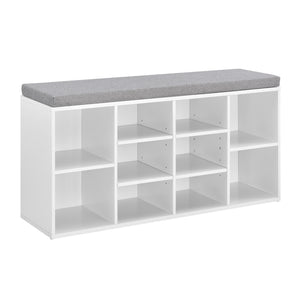 Ymir shoe rack 103x30x48 cm, 10 shelves, bench, white/grey