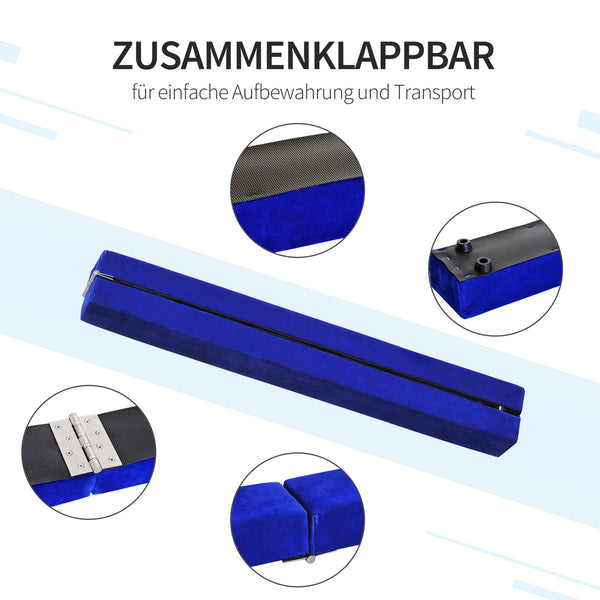 Balance beam 210cm, foldable gymnastic beam, blue